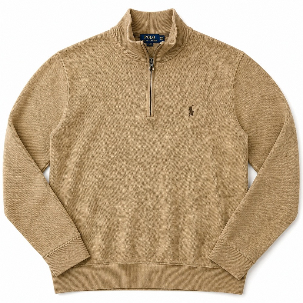 Polo Ralph Lauren Quarter Zip Pullover Mens XXL 2XL Tan Beige Camel Knit Sweater